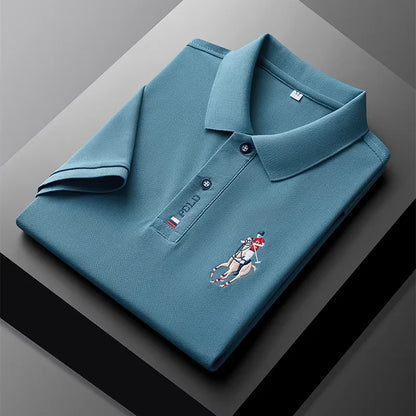 High end brand men's exquisite printed polo shirt short sleeve 2024 summer new cool and comfortable silk casual lapel T-shirt