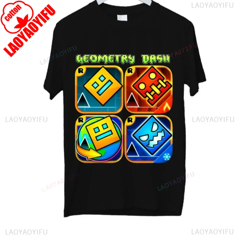 Dash Into Fun” Geometry Dash T-Shirt - 3D Gaming Characters Birthday Gift Cotton Summer Unisex Adult Style Printed T-shirt Tops