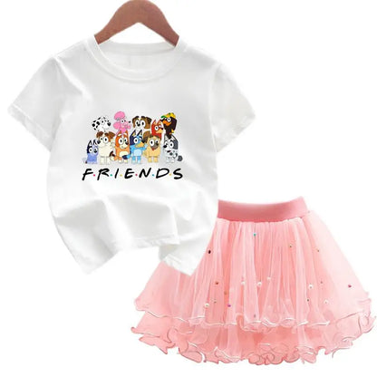 2Pcs/Set Girl Dress Kid Birthday Clothes Party Princess Dress Cartoon T-shirt+Tutu Skirt Summer Evening Christmas Gift
