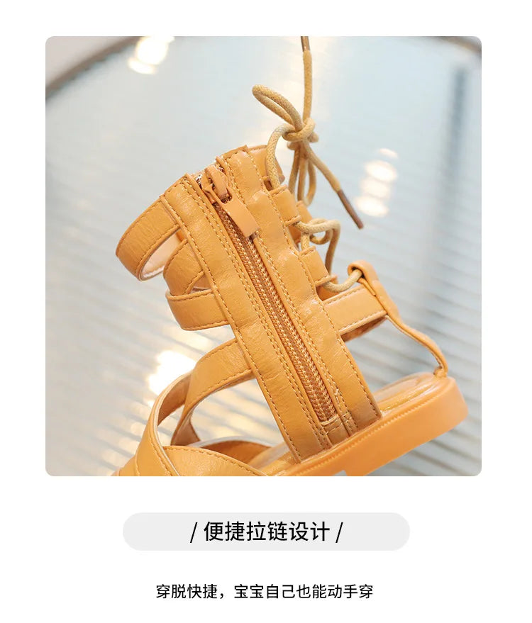 Girls Sandals Soft Bottom Little Princess Shoes Summer New Children's High Roman Shoes Baby Peep-toe Beach Shoes