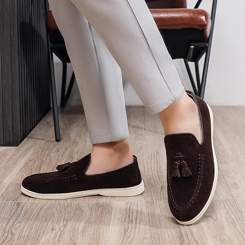 Unisex Lightweight Flat Bottom Tassel Casual Shoes Fashionable Versatile Large Size Men's Shoes Business Casual Slip-On Loafers