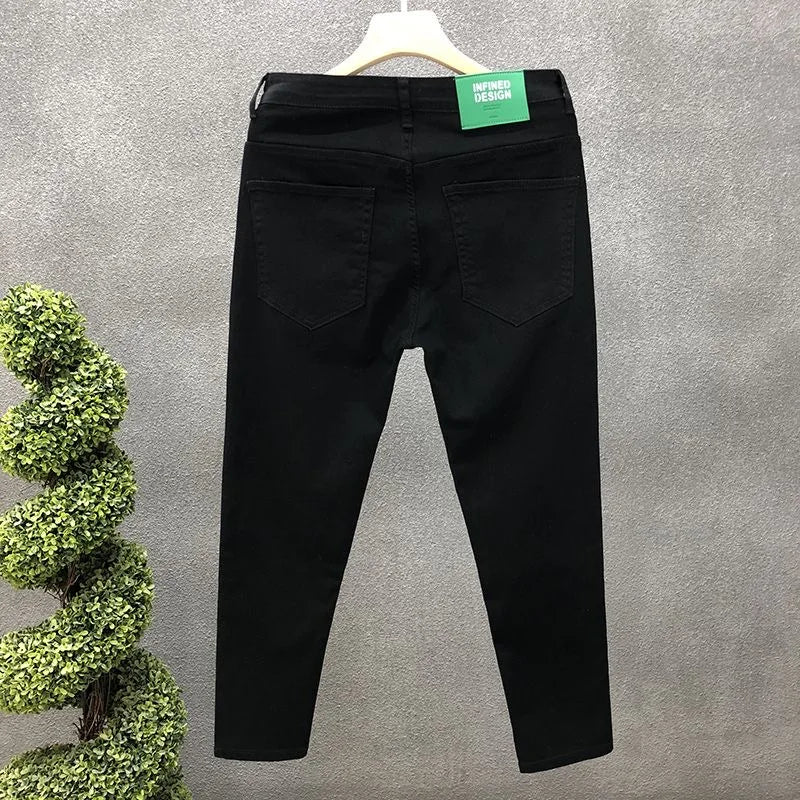 2023 Spring and Autumn New Classic Fashion Solid Color Elastic Casual Jeans Men's Comfortable High-Quality Small Foot Pants 36