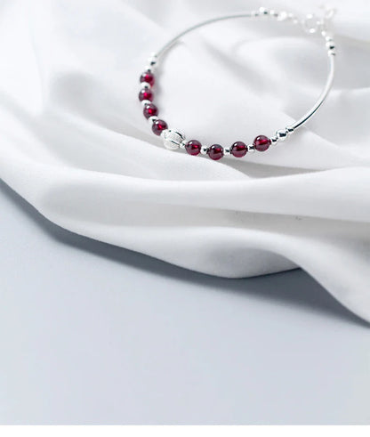 Natural Garnet Little Balls Sterling Silver 925 Bracelet for Women Link Chain Bracelet Ethnic Style Original Fine Jewelry