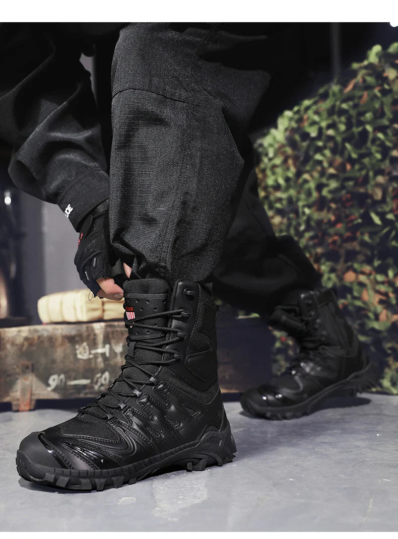 Men's trend high-top outdoor boots four seasons non-slip comfortable hiking boots professional protective tactics training boots