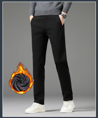Winter Thickened Men's Velvet Casual Pants Fleece Warm Fashion Solid Color Straight Elastic Male Business Plush Pants