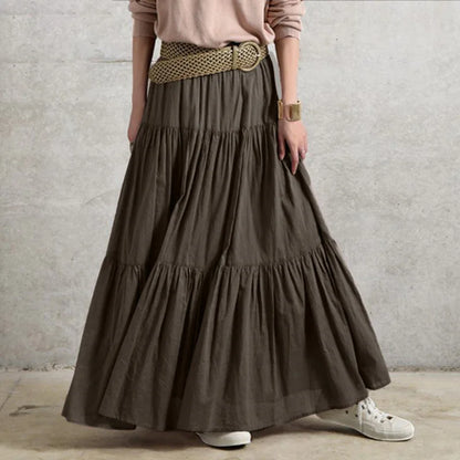 2025 Spring Summer Solid Skirts Vintage Women's Ruffle Sundress Casual Elastic Waist Long Vestidos Female Robe Femme Oversized