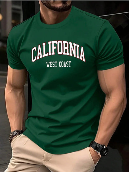 100% pure cotton summer men's casual loose California letter printed sports breathable short sleeved round neck T-shirt