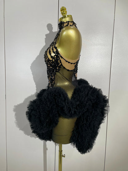 Mesh Sexy See Through Cocktail Mini Dress Women Eveing Luxury Birthday Party Singer Nightclub Show Stage Costume