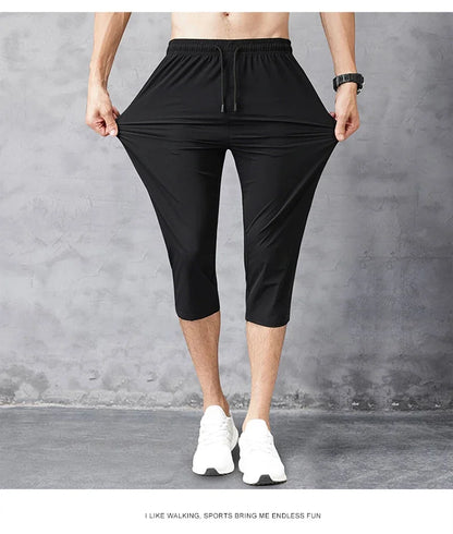 3/4 Length Men's Shorts Quick Drying Ice Silk Summer Breeches Male Long Calf Bermuda Board Beach Elastic Big Size Nylon Stretch