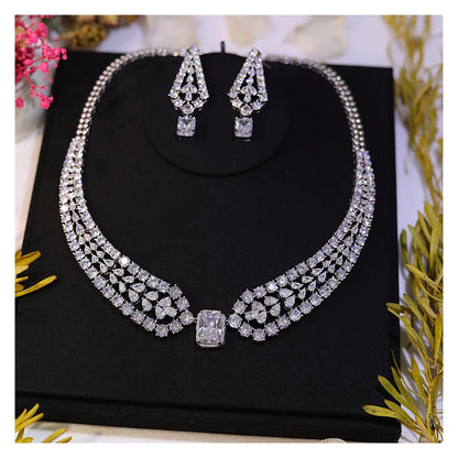 Chic Brilhante Grande Quadrado Luz Branca CZ Cristal Feminino Festa Casamento Colar e Brincos Conjuntos de Joias da Moda para Noivas Z019
