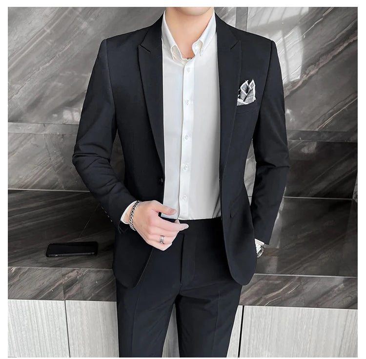2025 Men's Business Suit Slim-fit Wedding Dress Two-piece Set M-4XL Stylish Handsome All-in-one Banquet Trousers