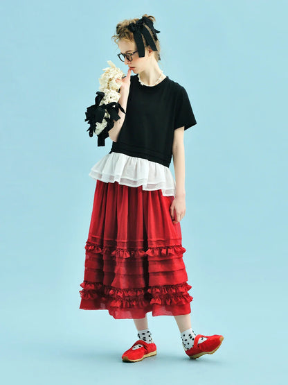 Half length skirt 2025 imakokoni Xia Sen style artistic bright yarn light and thin lace layered A-line skirt 255049
