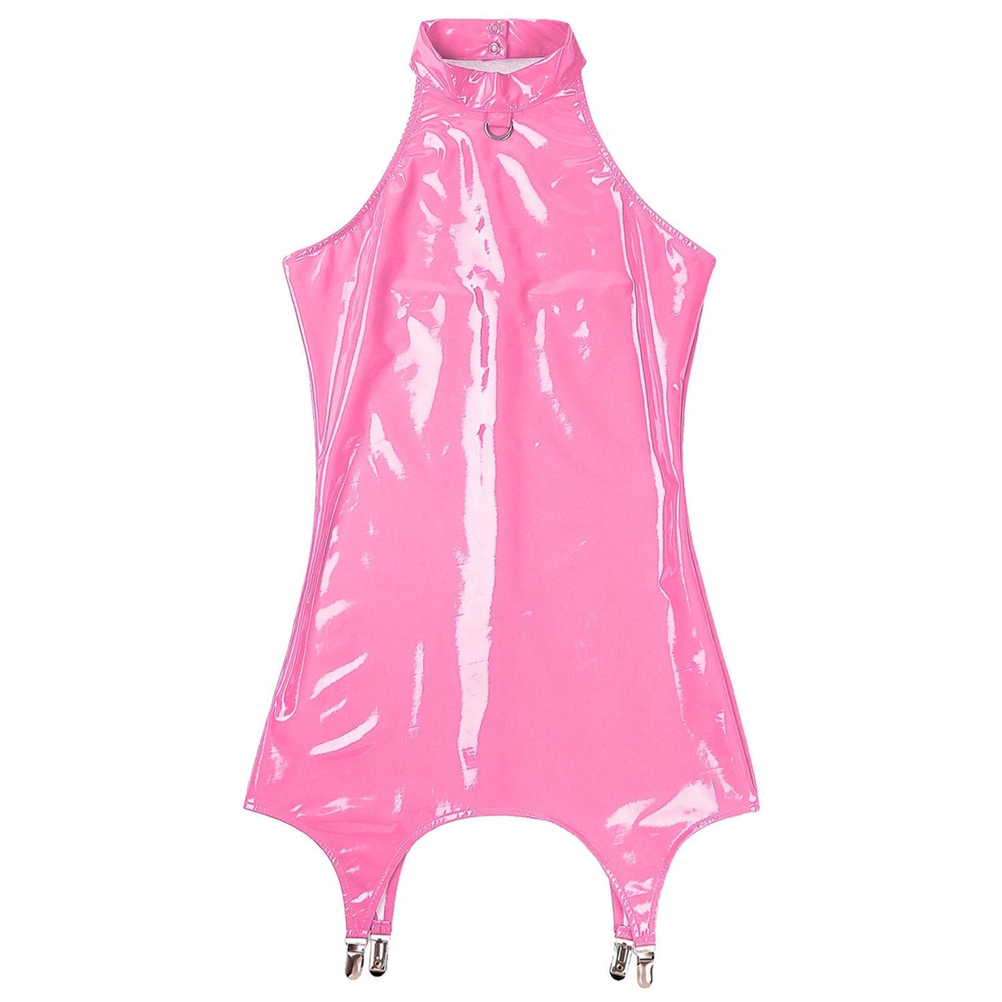 Womens Bodycon Tight Mini Dress Glossy Patent Leather Sexy Latex Club Dress with Garter Clips Back Zipper Rave Party Clubwear
