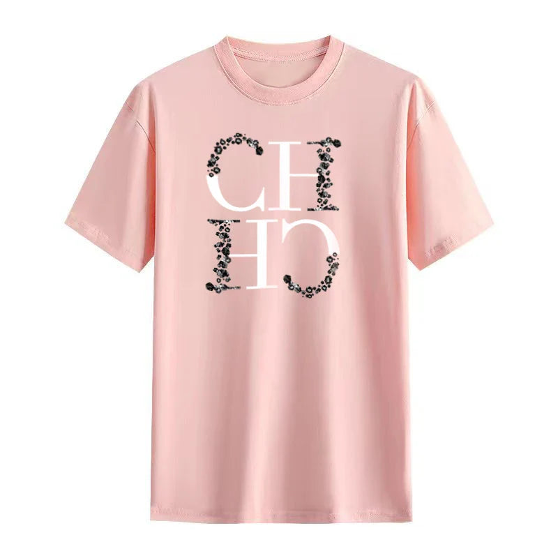Letter Printed Fashionable Black T-shirt Trendy Streetwear Fashionable Men's and Women's Casual Loose Short Sleeved Top