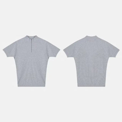 Summer New Men's Sportswear Casual Running And Fitness Stretch Solid Color Zipper Simple Striped Thick Short-sleeved T-shirt