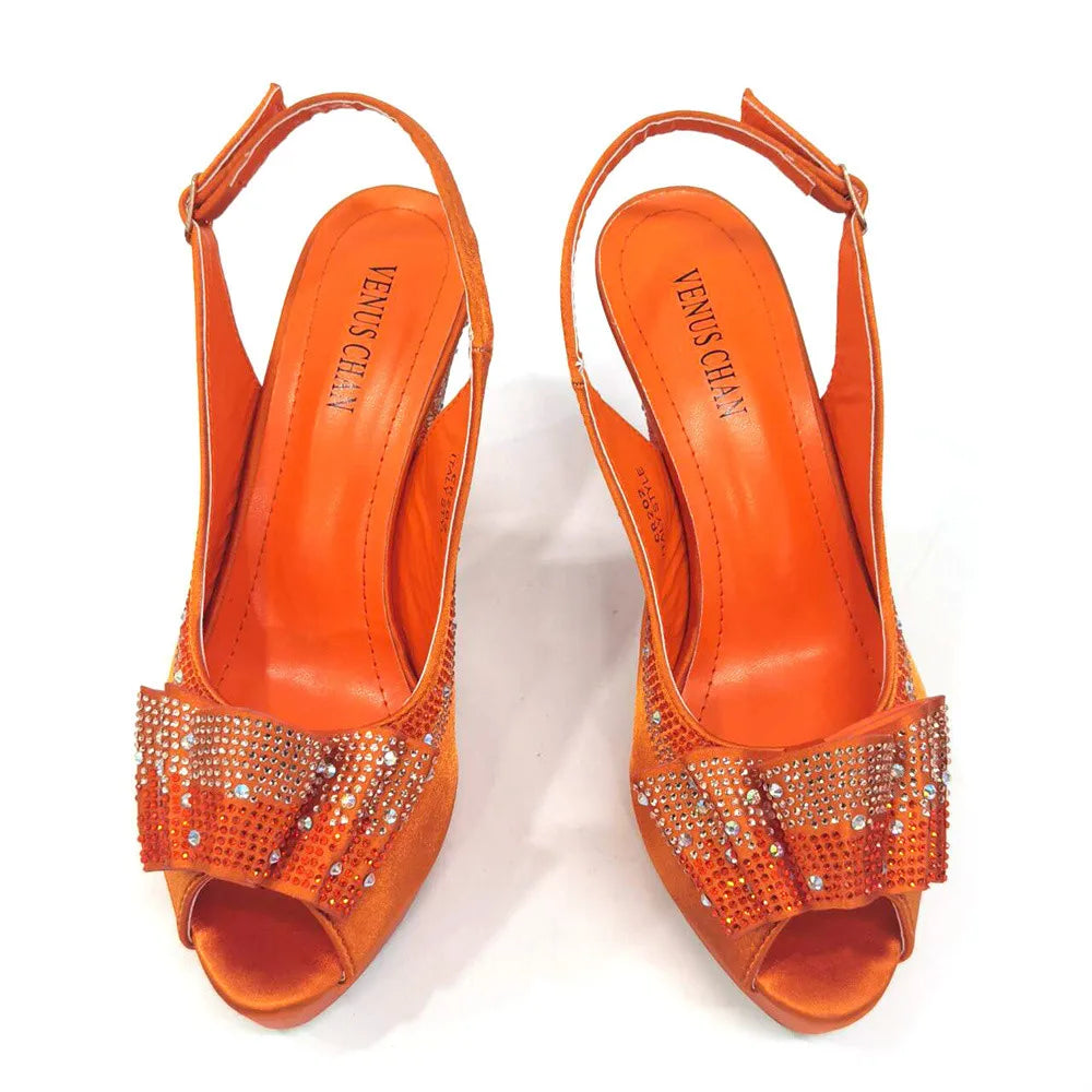 Newst Hot Selling Pointed Toe Slingback Sandals with Bag Set in Coffee Color For Women Wedding Party