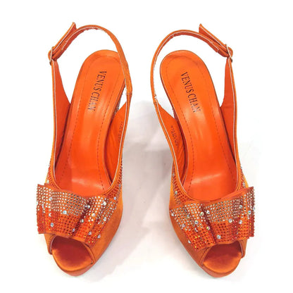 Newst Hot Selling Pointed Toe Slingback Sandals with Bag Set in Coffee Color For Women Wedding Party