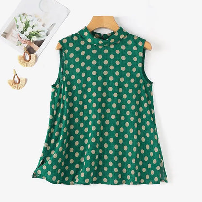 Women Dots Tank Tops 2024 Summer Sleeveless Camis Blouse Korean Fashion Round Neck Shirt Casual Loose Round Neck Tunics