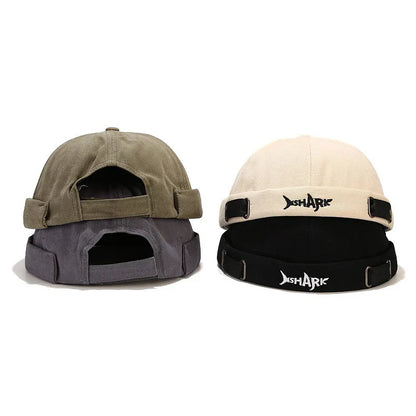 Embroidery Docker Cap Without Visor Shark Letter Brimless Caps Beanies Dome Adjustable Skullcap Solid Color Fashion Hat