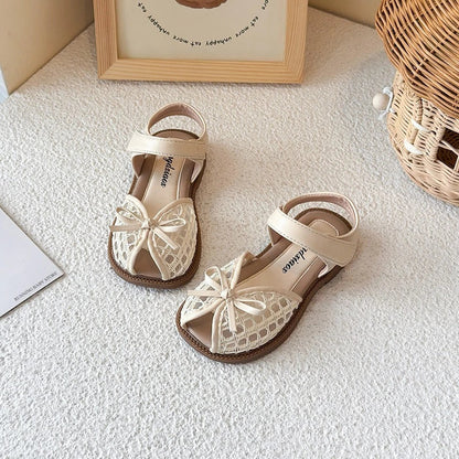 New Summer Girls Sandals Princess Beach Shoes Braided Peep-toe Kids Sandals Butterfly-knot Sweet Soft Breathable Footwear I10317