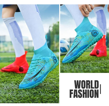 Fashion Men Professional Soccer Shoes Outdoor Cleats Unisex Ultralight Long Spikes Futsal Training Shoes Red Football Boots Men