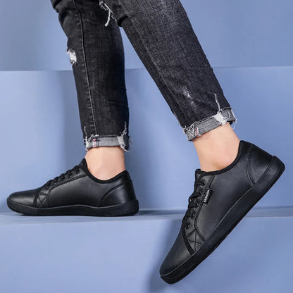 Wide Toe Men Minimalist Shoes Comfortable Sneakers Leather Casual Shoes Black Slip On Leisure Loafers Drive Office