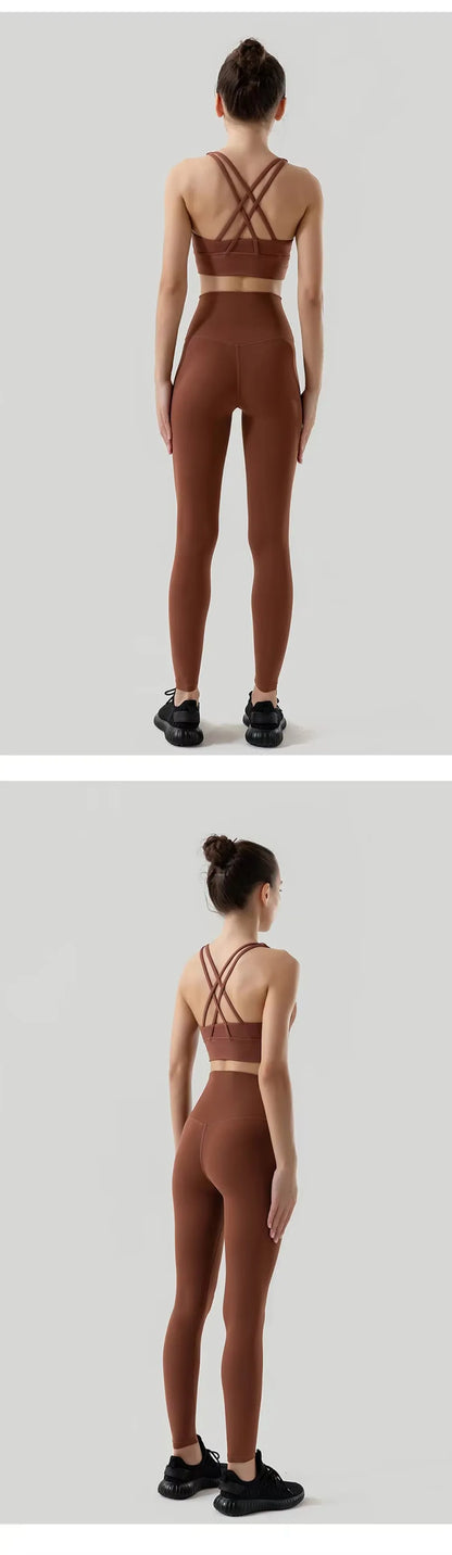 Women's 2 Piece Sports Set - High Waist Booty-Lifting Leggings with Back Pocket & Sports Bra Yoga/Gym/Running Workout Outfit