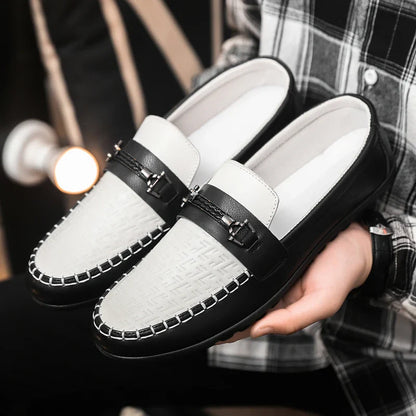 Men leather slip on loafers for men breathable moccasins casual driving boat shoes