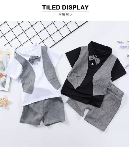 Baby Boys Short Sleeve Shirt + Shorts Suits Summer Birthday Party Clothes Sets 1 2 3 4 Years Kids Cotton Clothing Outfits