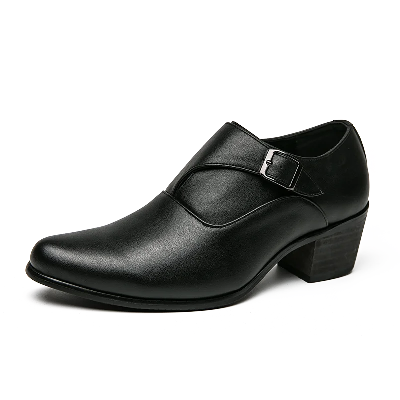Dress Shoes Man Thick Heel Brogue Leather Men Wedding Party Social Shoe Male Business Casual White Platform Formal Shoes For Men