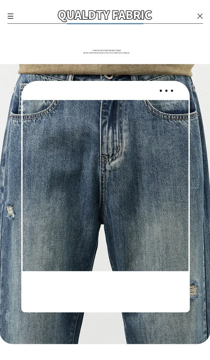 Korea Baggy Cargo Jeans Men Vintage Straight Ripped Y2k Pants Fashion Frayed High Street Distressed Denim Trousers Male Clothes