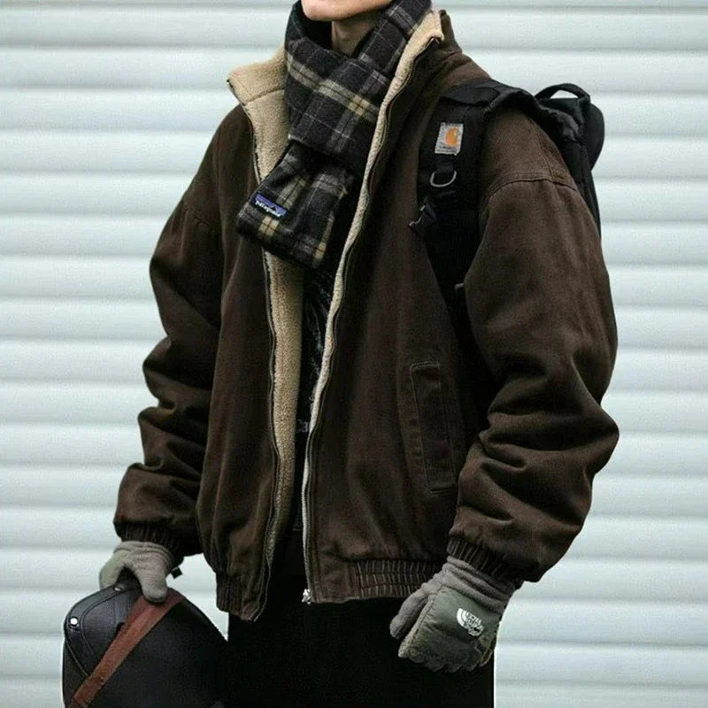 Japanese Vintage MenPolar Wool Jacket Winter High Quality Coat Thick Korean Streetwear Loose Couple Fashionable Male Warm Jacket