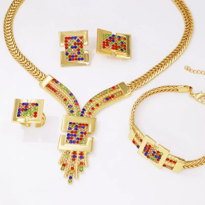Gold Plated Jewelry Set African Dubai Nigeria Charm Necklace Bracelet Earring Ring For Women 2025 New Banquet Jewellry