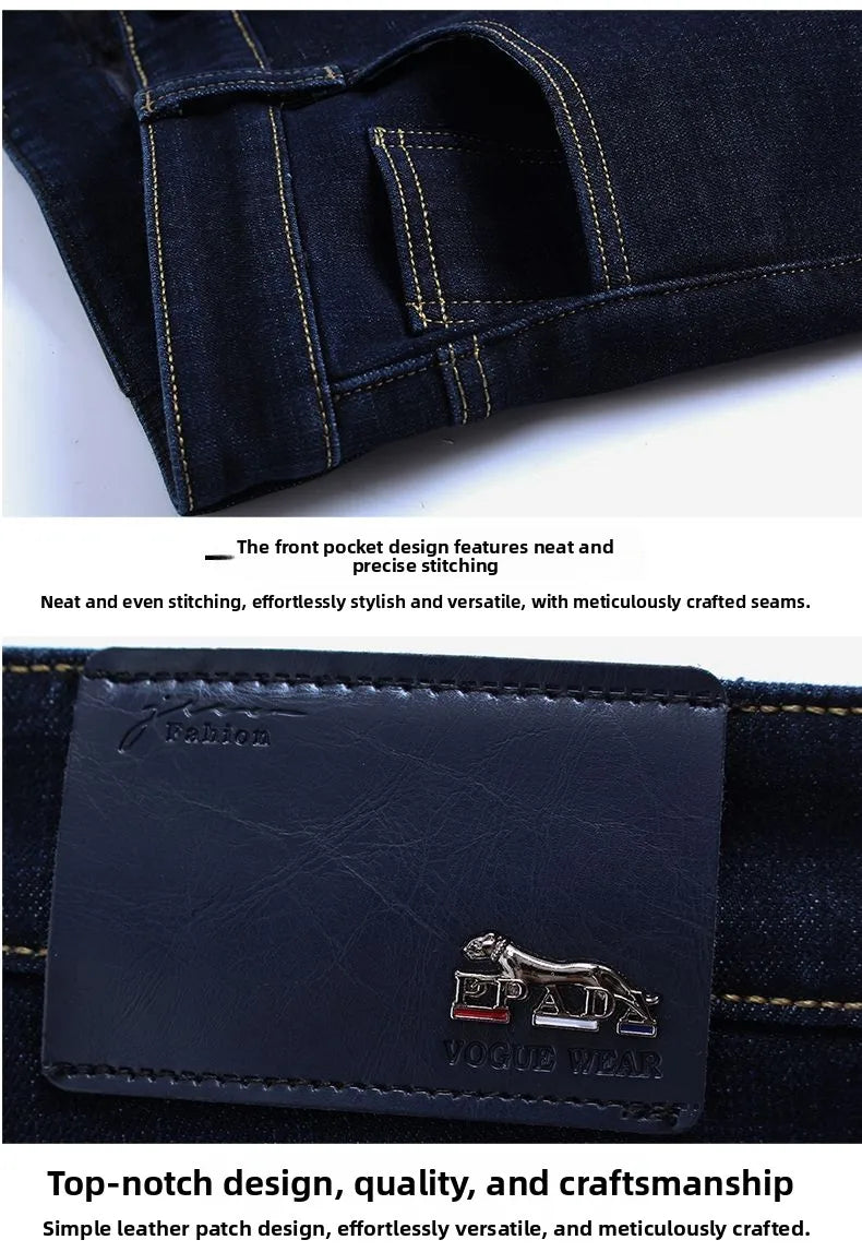 Autumn and Winter New Male Business Casual Stretch Trousers Concise Blue Denim Pants Men's Loose Straight Jeans Jeans for Man