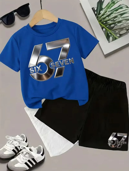 2026 New Cool 67 Funny Printed Kids T-Shirt Shorts Sports Set Fashion Children's Clothes Casual Boy Girl Short Sleeve Shorts Set