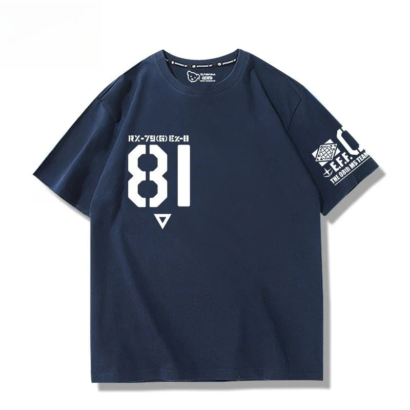Mobile Suit Gundam 08MS Squad Ez-8 Logotipo Anime Periférico Conjunto Manga Curta Camiseta Roupas Masculinas e Femininas Verão