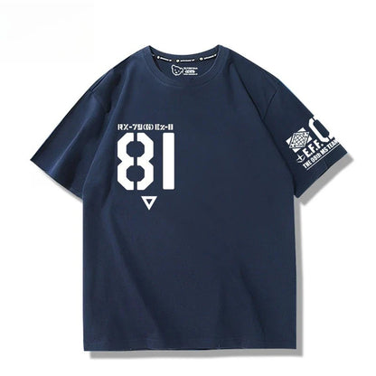 Mobile Suit Gundam 08MS Squad Ez-8 Logotipo Anime Periférico Conjunto Manga Curta Camiseta Roupas Masculinas e Femininas Verão