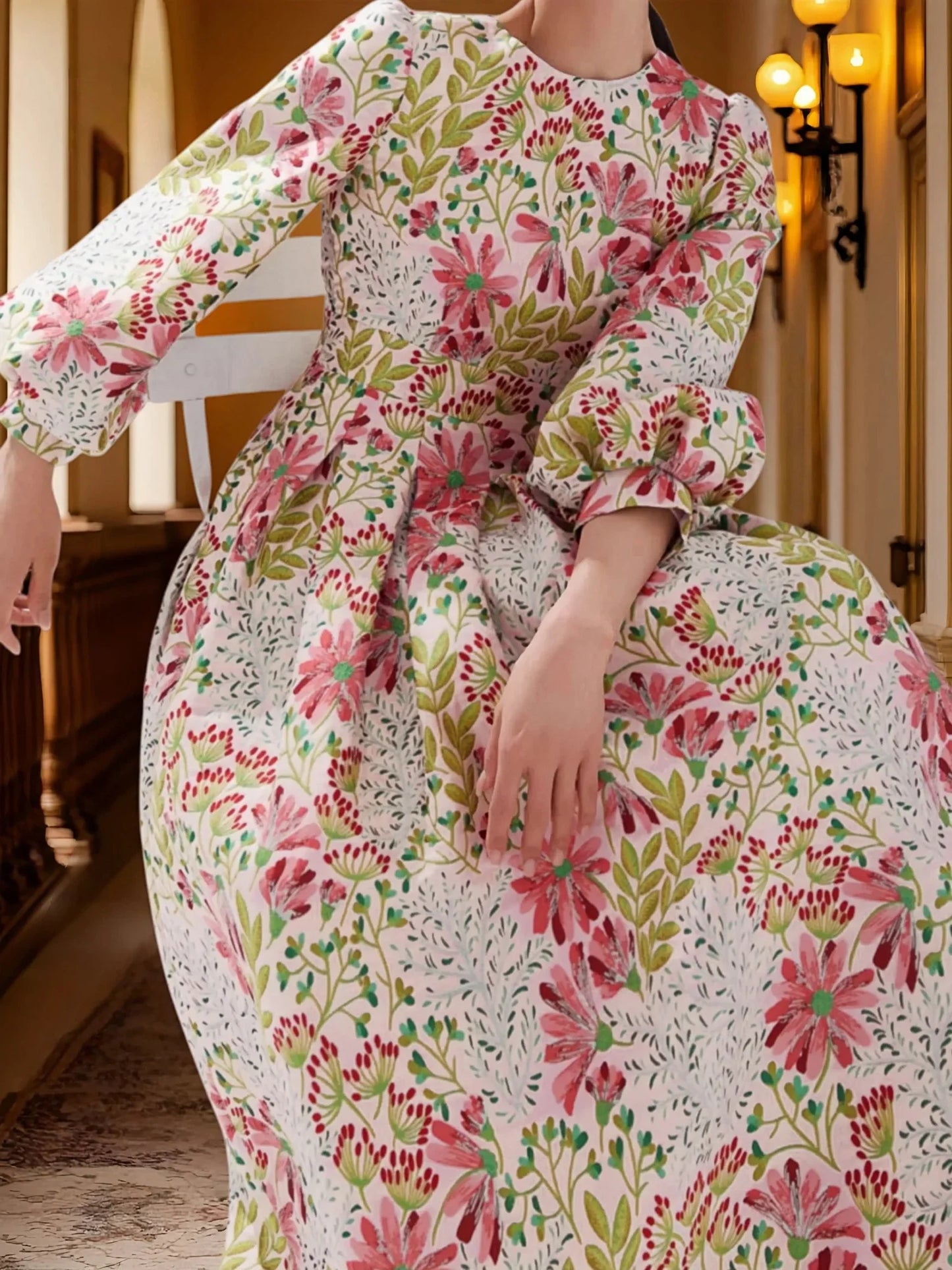 Winter and autumn luxurious and elegant lantern-sleeved wide-sleeved formal evening dress for banquets, wedding guests' attire