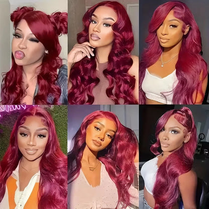 99J Burgundy Pre impregnated Lace Women's Front Hair -250% Density 13x4 Body Wave HD Transparent Lace Front Wig For Women