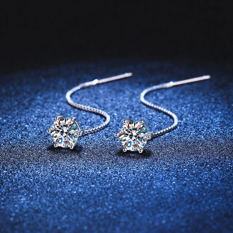 1CT Moissanite Earrings S925 Sterling Silver Plated with White Gold Ear Wire Line Drop Earring Hoop Wedding Fine Jewelry