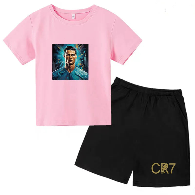 Summer Kids Ball Wear Creative Pattern Football Set T-shirt + Shorts Boys Girls 3-13 Years Old Sports Quick Drying T-shirt Set