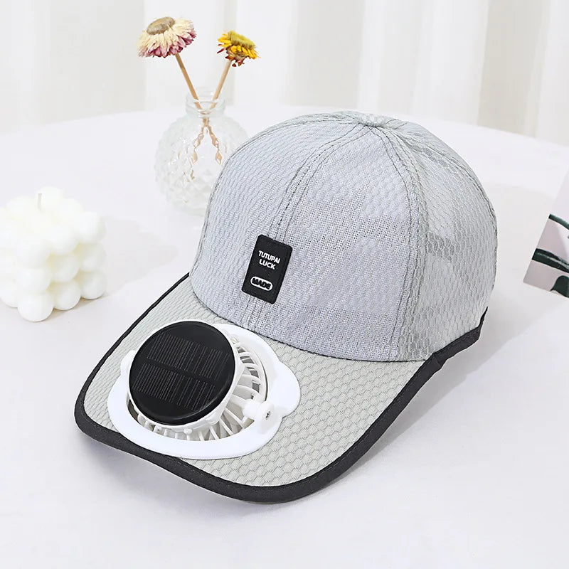 Outdoor Mesh Cap Solar Powered Charging Fan Cap Summer New Style Breathable Sunshade Sun Protection men's women's Adults Mz126
