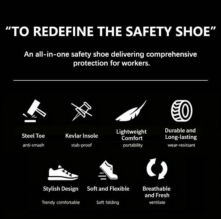 New Four-Season Safety Work Shoes, Steel Toe Anti-Smash & Anti-Penetration, Quick-Turn Buckle, Tech-Style Lightweight Wear-Resis