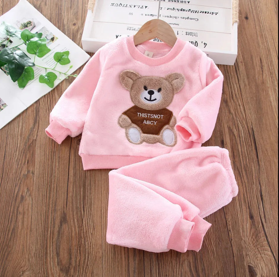 Winter Baby Clothing Sets Autumn Boys Girls Thick Warm Suits Hooded Sweater Cartoon Cute Bear Three-Piece kids Outfits 0-4 Years