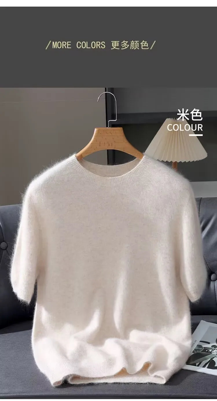 Men's Sweater Pullover Short Sleeved Summer Mink Knit Sweater Loose Round Neck Solid Color Half Sleeved Simple T-Shirt Casualtop