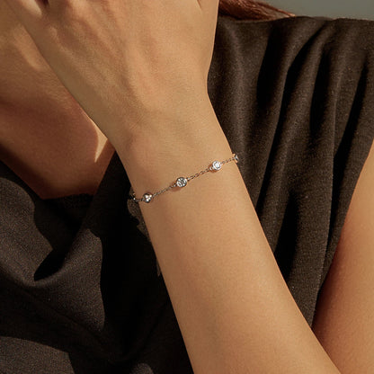 925 Sterling Silver Bezel Round Sparkling Clear Cubic Zirconia Stackable Charm Fashion Bracelet For Women Fine Jewelry