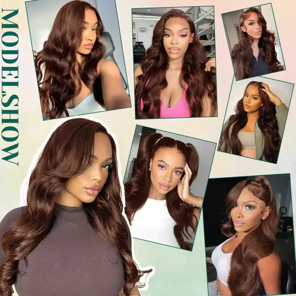 Body Wave Wig 46 Inches #4 Chocolate Brown Remy Hair 13x4 13x6 HD Transparent Lace Frontal Wigs Pre Plucked Human Hair For Women