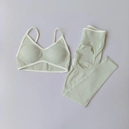 Seamless 2PCS Legging Sets Women's Strappy Sports Bras and Leggings High Waist Fitness Sculpt Leggings Running Pants Gym Suits
