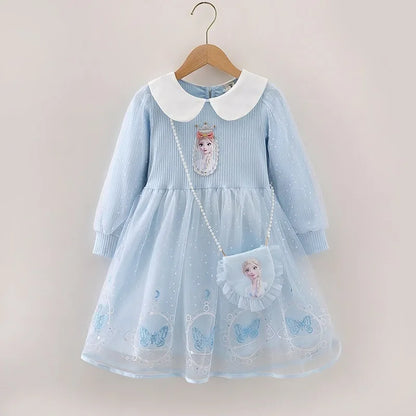 Elsa Princess Dress Baby Girls Dress Kids Dress Party Long-sleeved For Children Frozen Formal Evening Dress 3-8Y