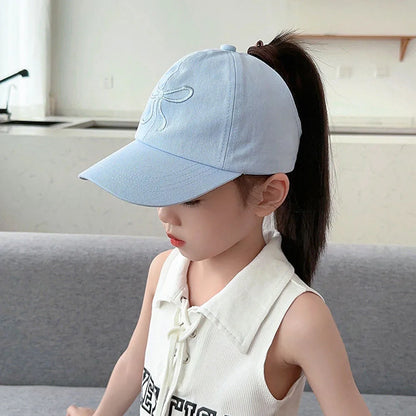 Kids Baseball Caps for Boys Girls Sun Hat Love Heart Hollow High Ponytail Caps Children Adjustable Baseball Caps for 4-12 Years